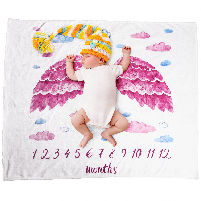 Letter Number Wing Print Baby Milestone Blanket Photography Prop