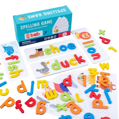 Wood Spelling Words Game Letter Recognition Card Montessori Puzzle STEM Early Educational Toy for Age 3+ Boys & Girls
