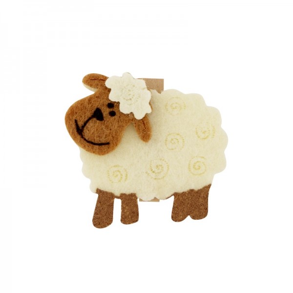 Filz-Schaf mit Holzklammer, 4,5 cm, 6 Stück