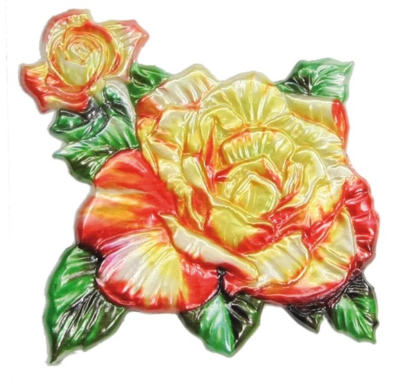 Wachsornament Rose, farbig, geprägt, 7,5 x 7,5 cm