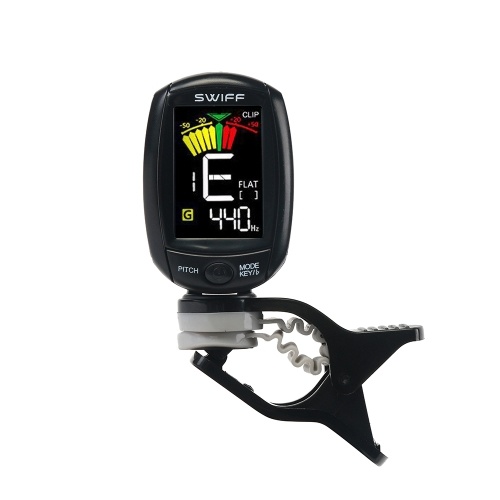 SWIFF A3-CS Rotatif Clip-on Tuner LCD Affichage Coloré Prend en charge la Vibration et Microphone Tuning pour Guitare Chromatique Basse Ukulélé Violon