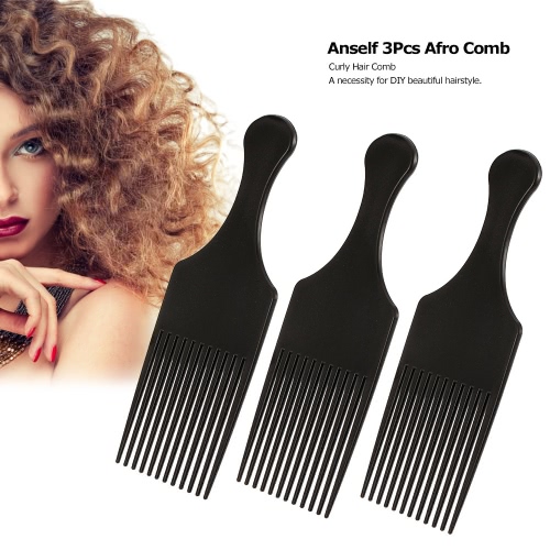 Anself 3 piezas Peine del Afro rizado cepillo de pelo del peine de peluquería que labra Negro Herramienta para el hombre y la mujer