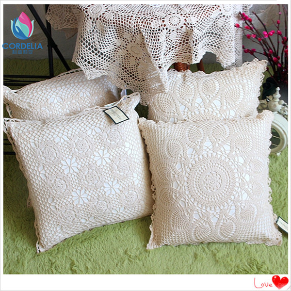 2016 new arrival zakka home beautiful cotton crochet lace decorative pillowcase for throw pillow as novelty household cover pillow case