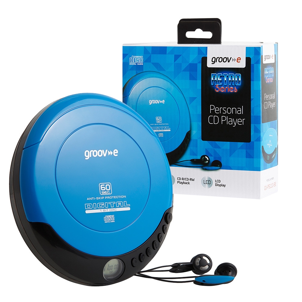 Groov-e Retro Series Personal Portable CD Player with Earphones - Blue