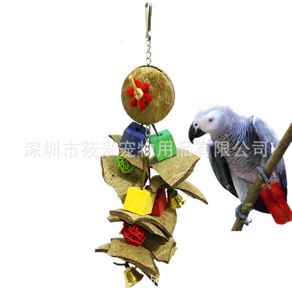 will middle and small size parrot toys coconut shell bite toys a molar tooth gnawing string bite resistant bird toys 278g
