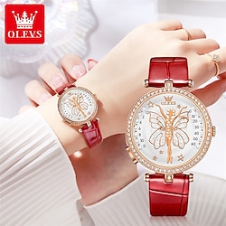 OLEVS Women Quartz Watch Luxury Elegant Angel Wings Rhinestone Diamonds Wristwatch Trendy Ladies' Waterproof PU Leather Watches Lightinthebox