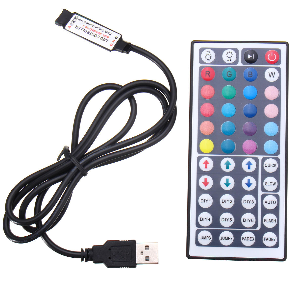 44 Key USB Remote Controller for 5V 5050 RGB LED Strip Light TV PC Back