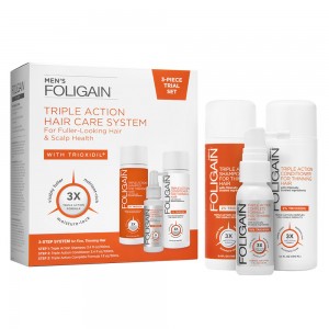 FOLIGAIN Pack Homme 3 en 1 Contre la chute des Cheveux 10% de Trioxidil - Formule complete Shampoing, Apres-Shampoing et Lotion - Traitement repousse