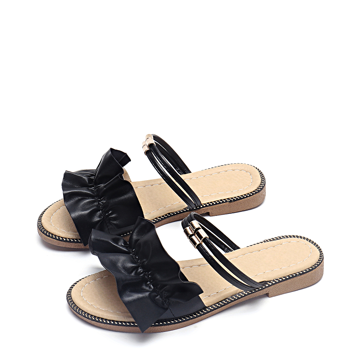 Black Plain Design Flat Sandals
