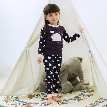 Sheep Print Kids Girls Pajama Set