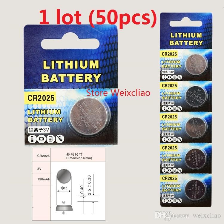 50pcs 1 lot CR2025 3V lithium li ion button cell battery CR 2025 3 Volt li-ion coin batteries Free Shipping