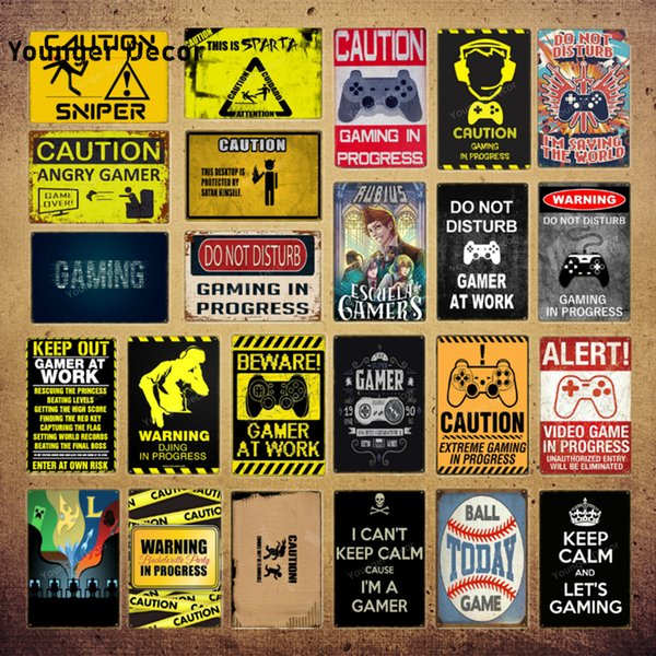 Alert Video Game In Progress Vintage Metal Tin Signs Caution Plaque Gaming Poster Home Bar Pub Decorative Wall Decor YI-227