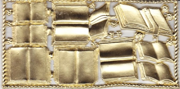 Wachsornamente-Platte Bücher, 16 x 8 cm, premium-gold