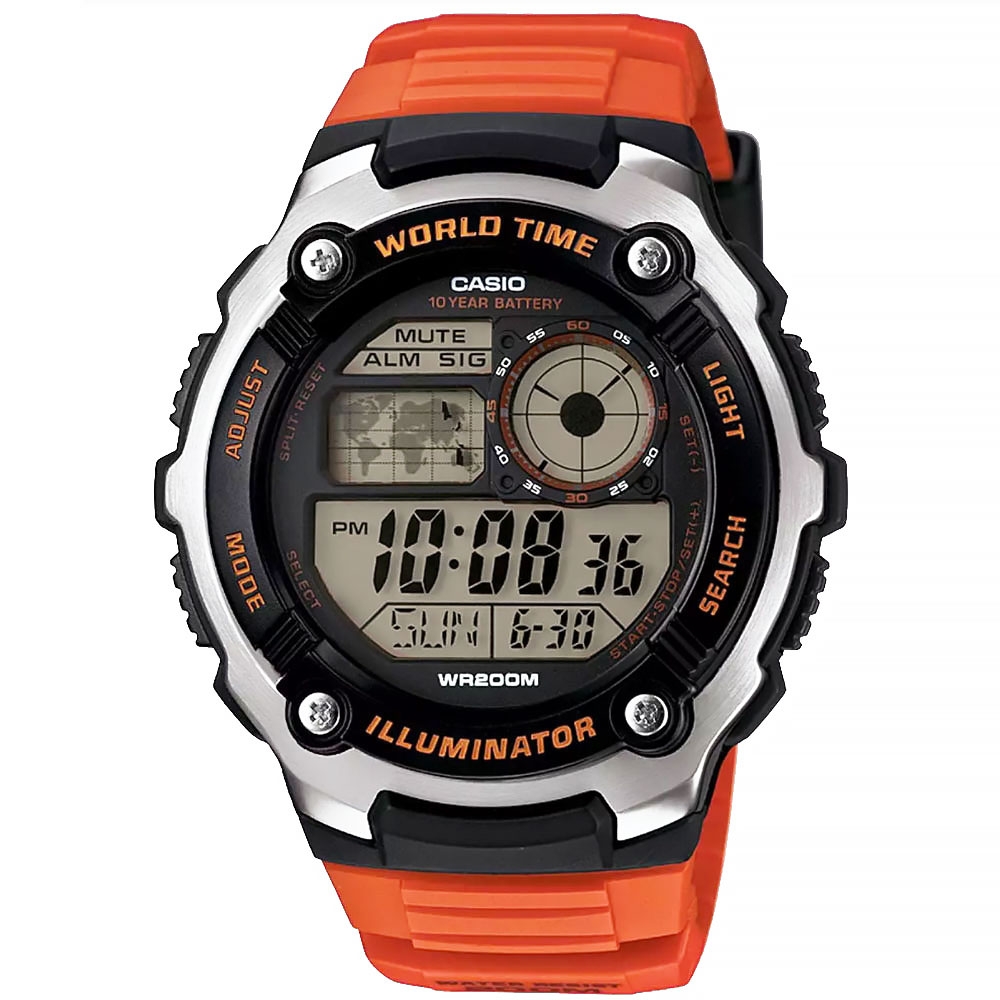 Casio 200M Sports Gear Digital LCD Watch with Stopwatch, Worldtime, Multi-Alarms etc. AE-2100W-4AVEF