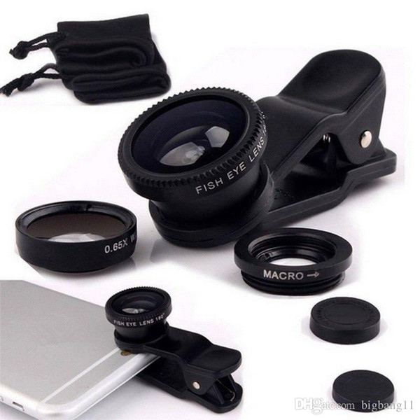 sell fish eye lens 3 in 1 universal mobile phone camera wide+macro+fisheye lenses sell wholesales