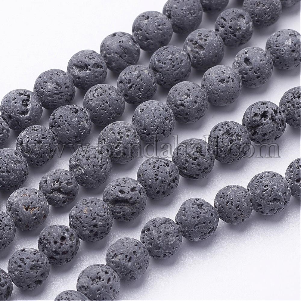 Natural Lava Bead Strands, Round, 4mm, Hole: 1mm; about 95pcs/strand, 15.5