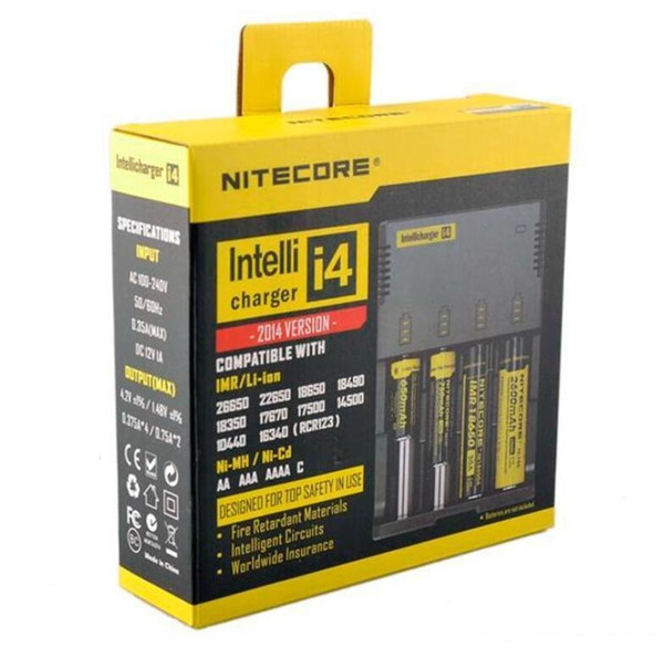 new original nitecore i4 universal charger e cigs electronic cigaretters battery charger for 18650 18500 26650 i2 d2 d4