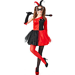 Harley Quinn Robe Costume de Cosplay Tenue Adulte Femme Cosplay robe de vacances Halloween Halloween Fête / Célébration Tulle Polyester Rouge Femme Facile Déguisement Carnaval / Gant / Chaussettes