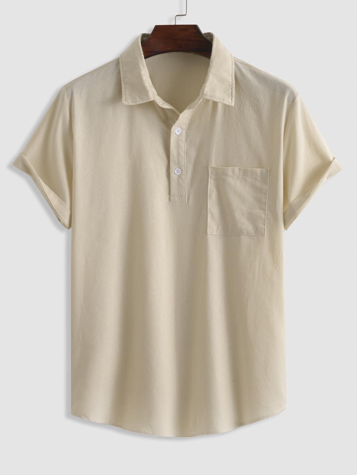 ZAFUL Men's ZAFUL Half Button Plain Short Sleeves Collared Popover Shirt L Light coffee