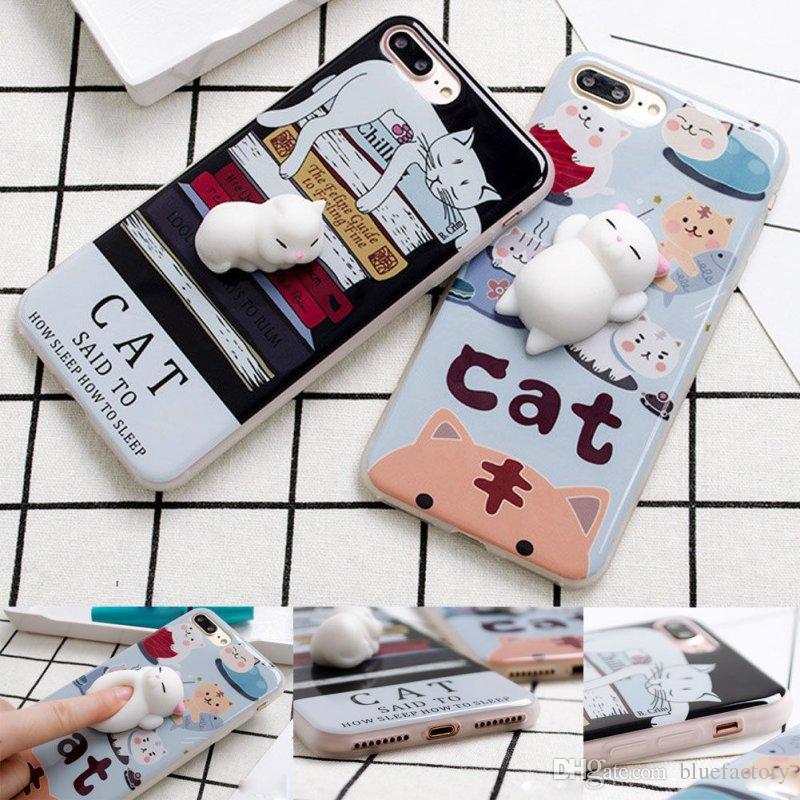 New Funny Cartoon 3D Squishy Silicone Decompression TPU Case Cover For iphone 7 Cat Bear Animal Reduce Stress Case Shell For iphone 6 plus