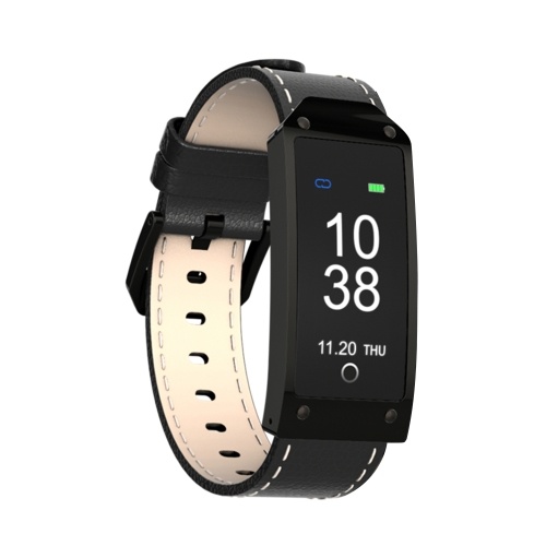 Smart Sports Pulsera Fitness Tracker Smart Wristband 0.96 pulgadas TFT Color de pantalla Banda de cuero BT 4.0 Smart Band Podómetro Frecuencia cardíaca Monitorización de la presión arterial Sleep Monitor Recordatorio de mensajes de llamada Remote Camera p