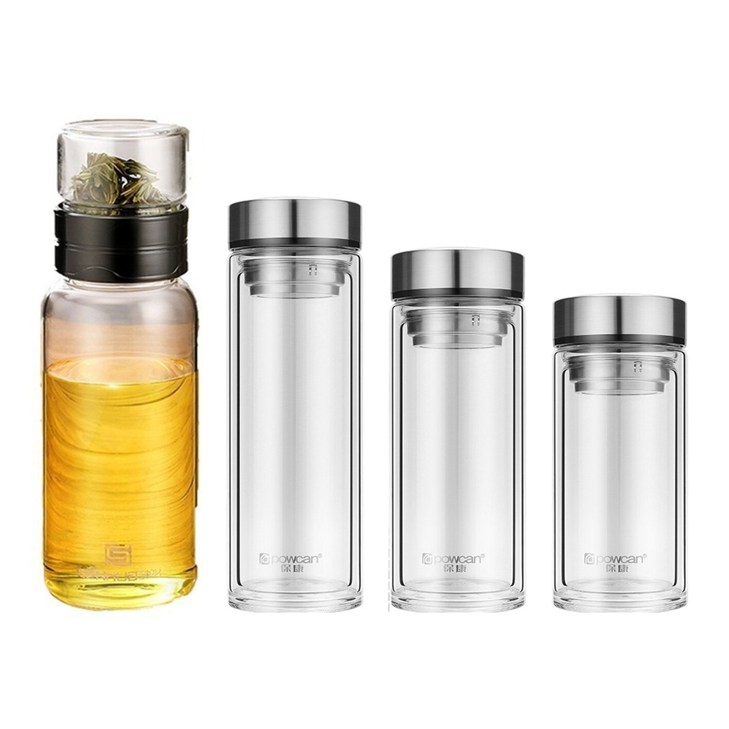 Glas doppelwandige Wasserflasche Creative Tea Water Separation Glasflasche für Bürowanderungen 750ml / 1000ml / 1500ml