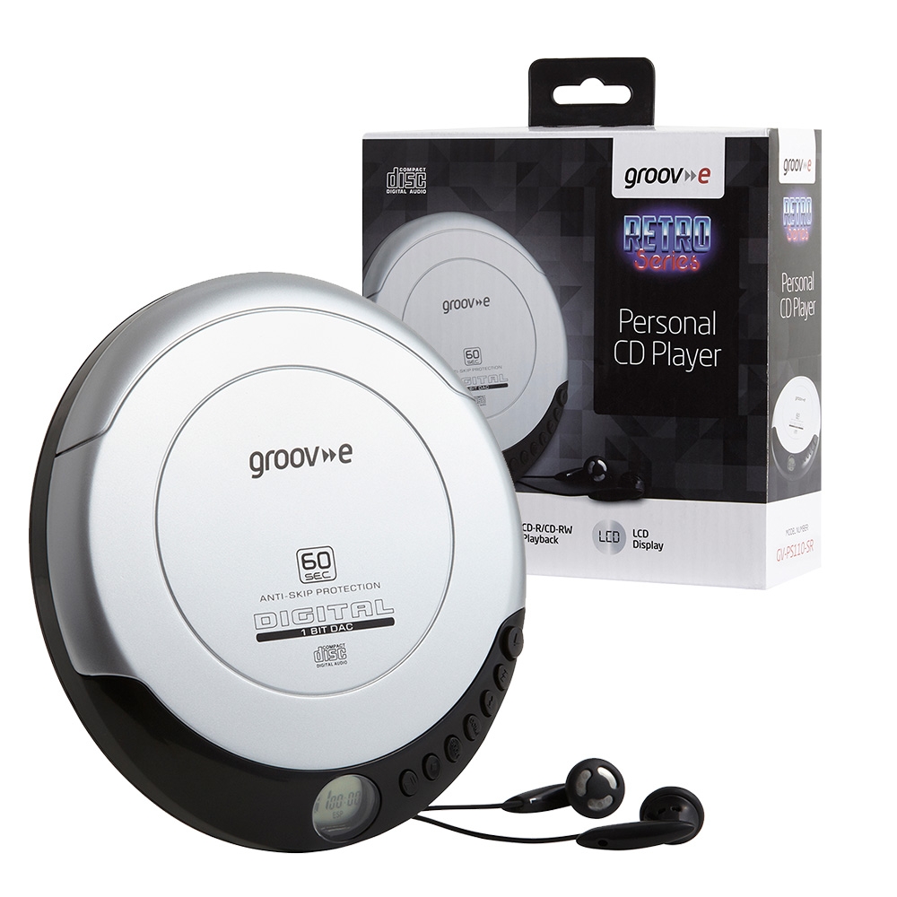 Groov-e Retro Series Personal Portable CD Player with Earphones - Model GVPS110/SR