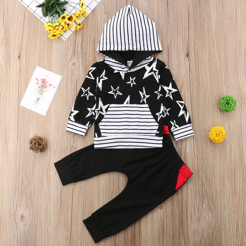 Baby / Toddler Stars Print Striped Hoodie and Solid Pants Set
