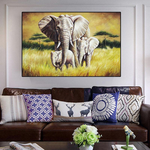 animals elephant with babies canvas painting oil paintings art wall posters pictures for living room wall home decoration