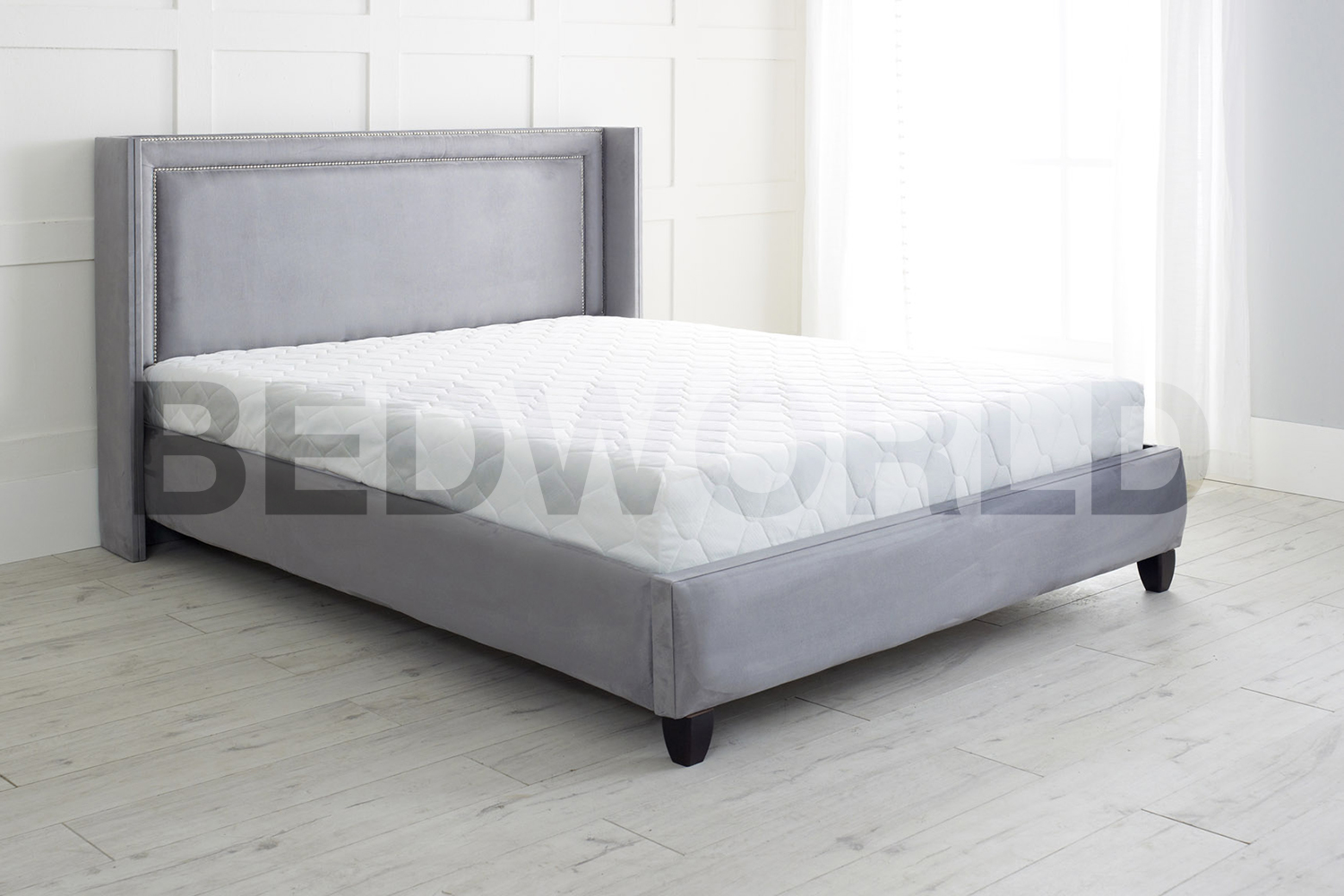 Stefano Fabric Upholstered Wing Bed Frame-Single