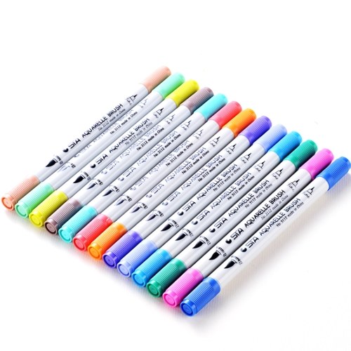 48Pcs Watersoluble Double Headed Mark Pen Soft Head Colorful Hand Drawing Pen Suit