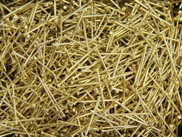Pailletten-Nadeln, Gold, 1 cm, Köpfchen: 1,3 mm