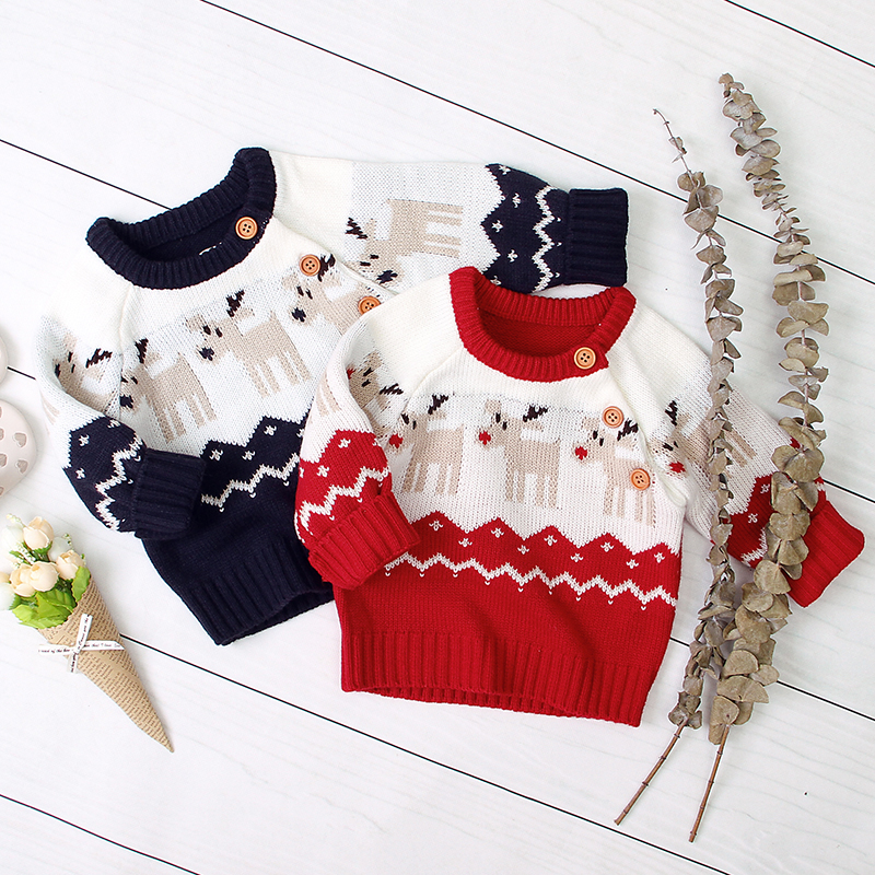 Baby Girl Retro Animal & Elk Sweaters Christmas New Year's Costume Children Warm Cloth