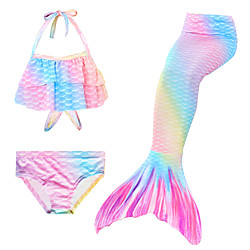 Kids Toddler Girls' Active Cute Mermaid Tail Polka Dot Color Block Lace up Sleeveless Swimwear Rainbow