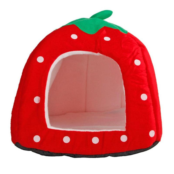 cute strawberry shaped multi-use soft cotton pets dog cat house nest yurt