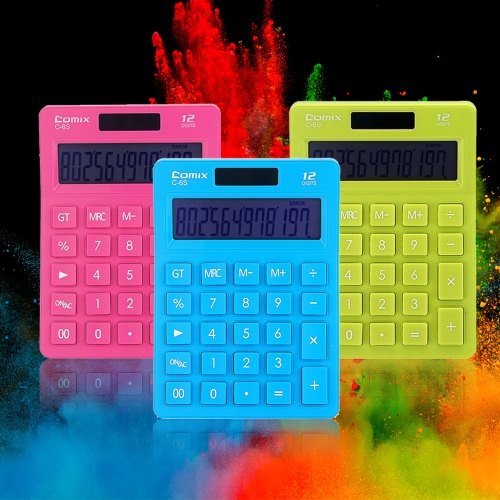 Comix C-6S Colorful Standard Function Desktop Calculator 12 Digits Solor and Battery Dual Power for School Office Home