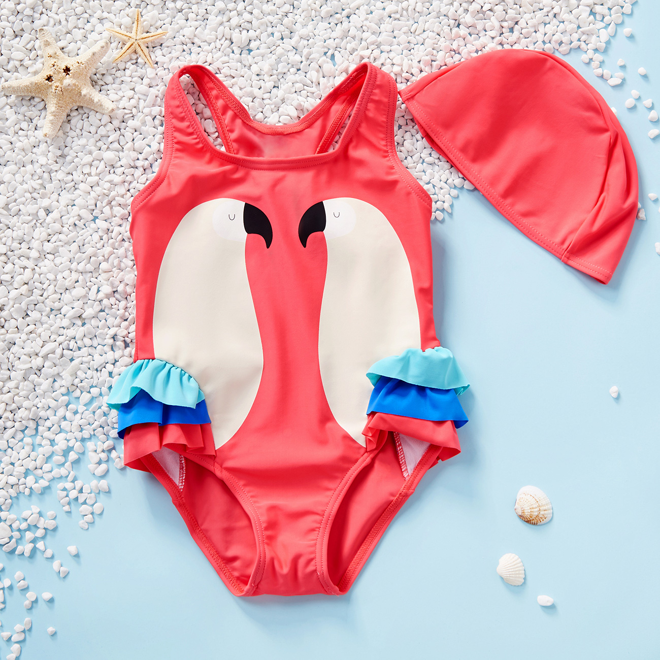 Toddler Girl Pretty Flamingo Print Ruffled One-piece Swimsuit