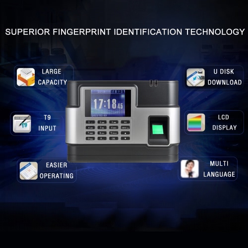 Biometric Fingerprint Password Attendance Machine Employee Checking-in Recorder TCP/IP 2.8 inch LCD Screen DC 5V Time Attendance Clock