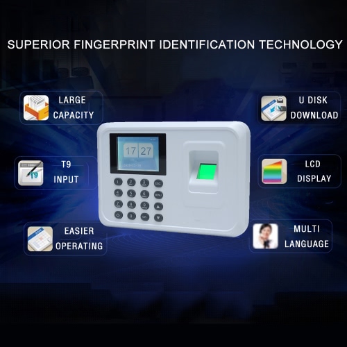 Intelligent Biometric Fingerprint Password Attendance Machine Employee Checking-in Recorder 2.4 inch TFT LCD Screen DC 5V Time Attendance Clock