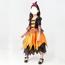 Déguisement Halloween Fille Sorcière Vampire Halloween Robe Costume de Cosplay Halloween Le Jour des enfants Halloween Noir / Orange. Costumes Carnaval Lightinthebox