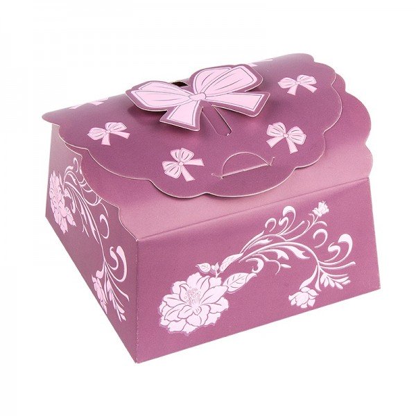 Zier-Faltboxen, Design 3, 10cm x 10cm x 5cm, aubergine mit rosafarbener Perlm...