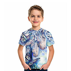 Kids Boys' T shirt Tee Unicorn Graphic 3D Animal Print Short Sleeve Active Blue miniinthebox