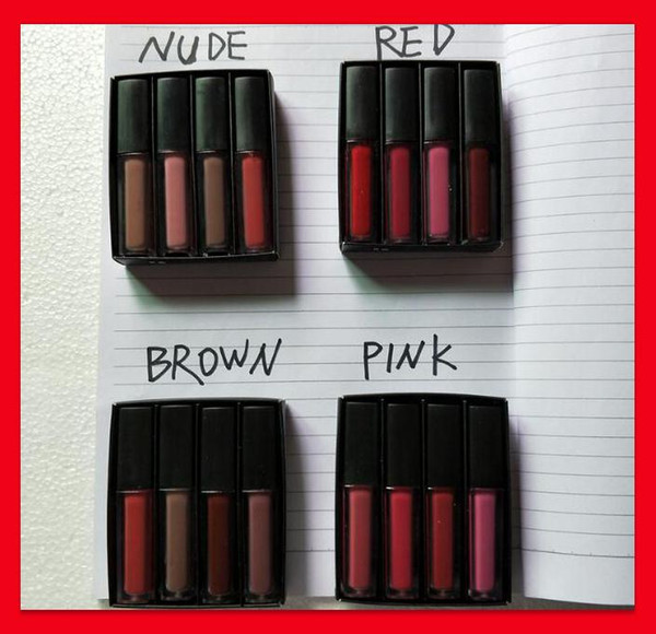 Famous Liquid Lipstick Set The Red Nude Brown Pink Edition Beauty Mini Liquid Matte Lipstick 4pcs/set ( 4 x 1.9ml )