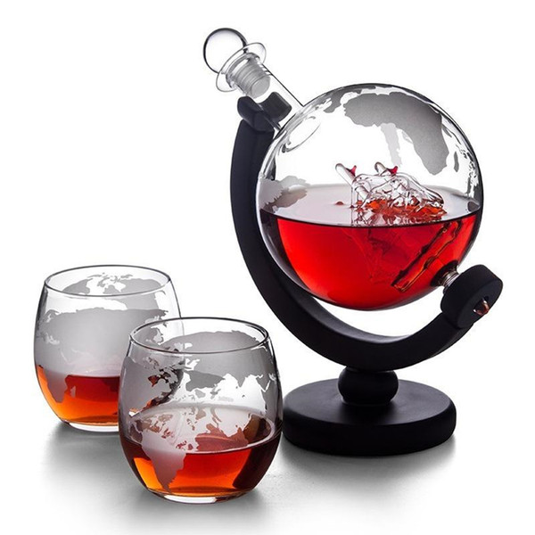 Wine Bottle Globe Whiskey Decanter with Wood Stand Wine Aerator Glass Wine Alcohol Vodka Liquor Dispenser Pourer Bar Tools