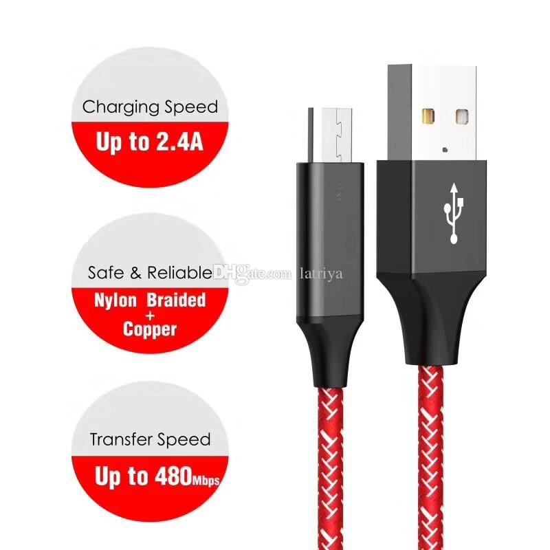 10ft Metal Braided Micro USB Cable 2.4A Durable High Speed Charging USB Type C Cable with 6000+ Bend Lifespan for Android SmartPhone