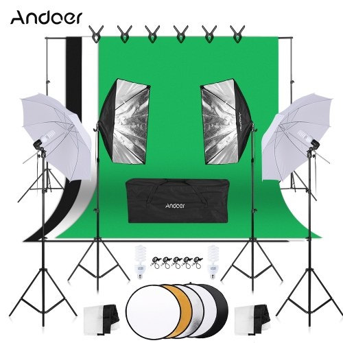 Kit de fotografía Andoer 1.8m * 2.7m Telones de fondo de algodón verde blanco negro