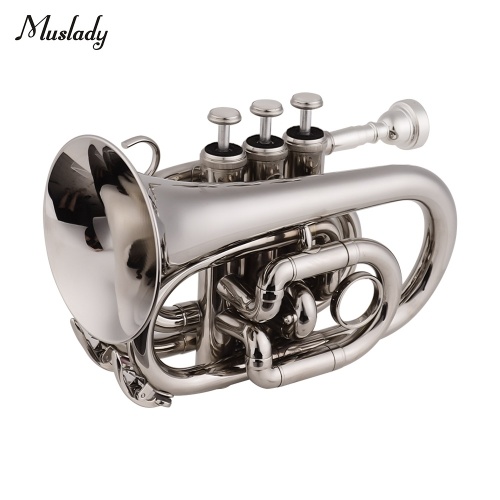 Muslady Mini Pocket Trompette Sib Plat En Laiton Matériel Instrument à Vent avec Embouchure Gants Nettoyage Tissu Housse de Transport