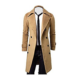 men trench coat wool blend double breasted winter classic long pea coat plus size slim long sleeve outwear khaki