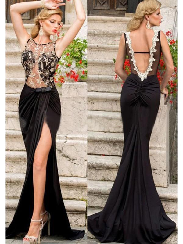 Chicloth Mermaid Jersey Black Long Prom Dresses 2020