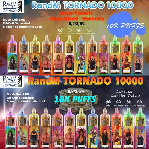 Original RandM Tornado 10000 Puffs Disposable Vape Pen E Cigarette With Rechargeable Battery Airflow Control Mesh Coil 20ml Prefilled Pod 10K Big Vapor Kit